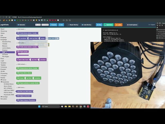 Blockly for Arduino, Part 26, Keystudio DMX shield, graphical programming