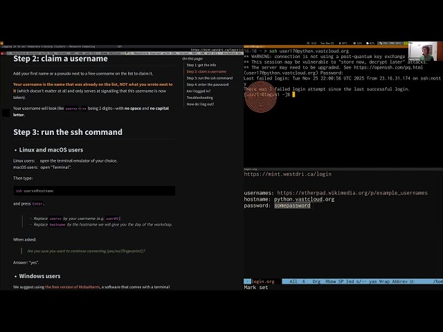 Logging in to our training cluster