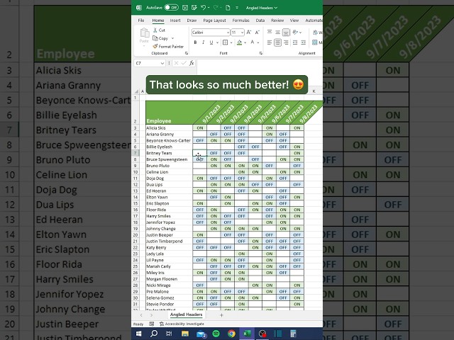 How to angle headers in Excel! #excel #exceltips #exceltutorial