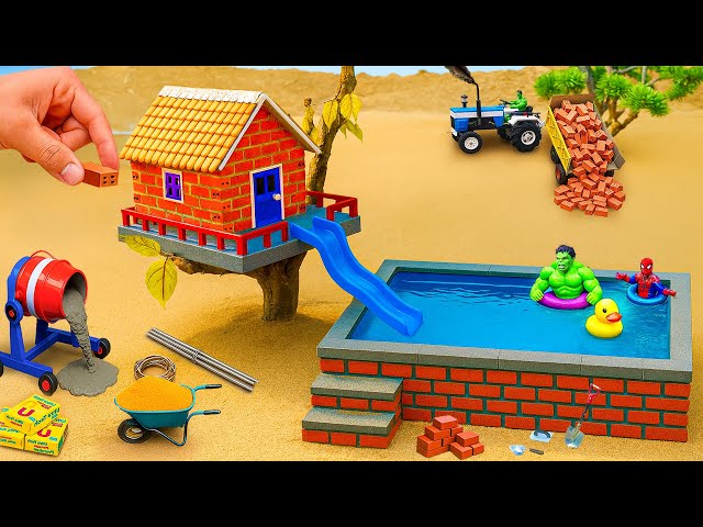 DIY Construction Science Project - Building a Modern After Monster Attack Pool House With Brick
