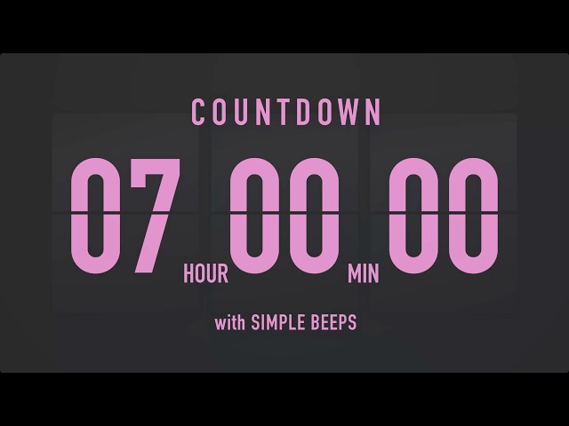 7 Hour Countdown Timer ⏳ Flip Clock with Simple Beeps 💕🖤