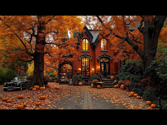 Relax Autumn Jazz at an Old Library Café 🍂 Warm Jazz, Books & Pumpkins for Reading and Quiet Moments