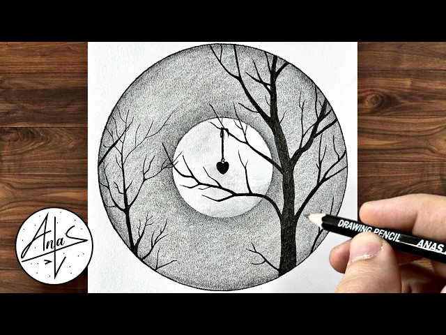 How To Draw Scenery Of Moonlight Night By Pencil Sketch | Easy Drawing