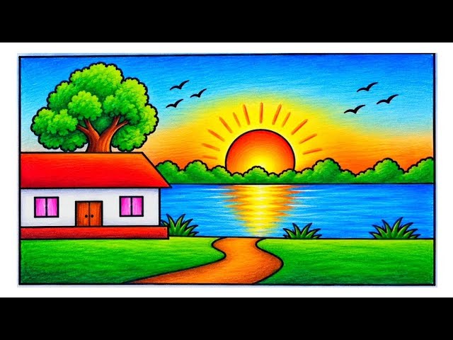 Simple village scenery drawing/How to draw village scenery drawing/Easy pencil sketch for beginners
