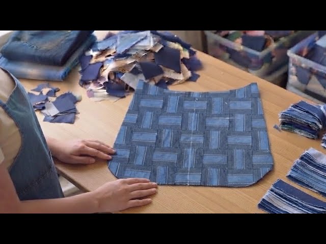 Easy sewing tricks ✂️  Trash to Treasure: Transforming Old Denim into a Woven Masterpiece