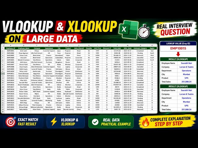 🔥 Excel Large Data me VLOOKUP & XLOOKUP Kaise Lagaye? | Real Interview Question  #excel #viral 