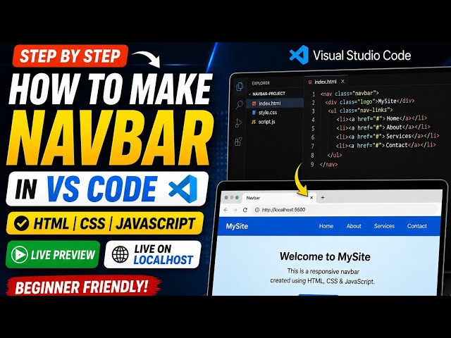 How to Make a Navbar in VS Code | HTML CSS JavaScript | Live Server Localhost Tutorial