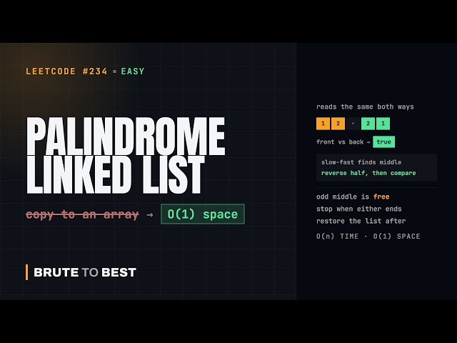 LeetCode #234: Palindrome Linked List — O(1) Space Without an Array