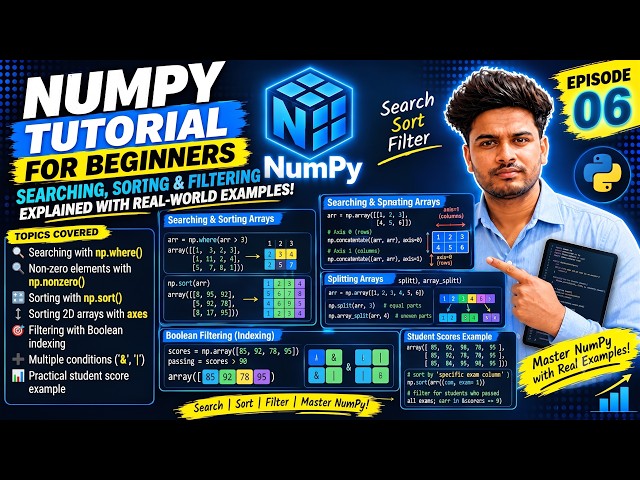 NumPy Tutorial for Beginners | Searching, Sorting & Filtering Arrays