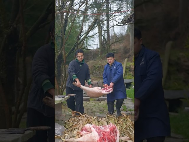 Traditional Chinese Meat Processing & Cooking Over an Open Fire | Authentic Rural Food