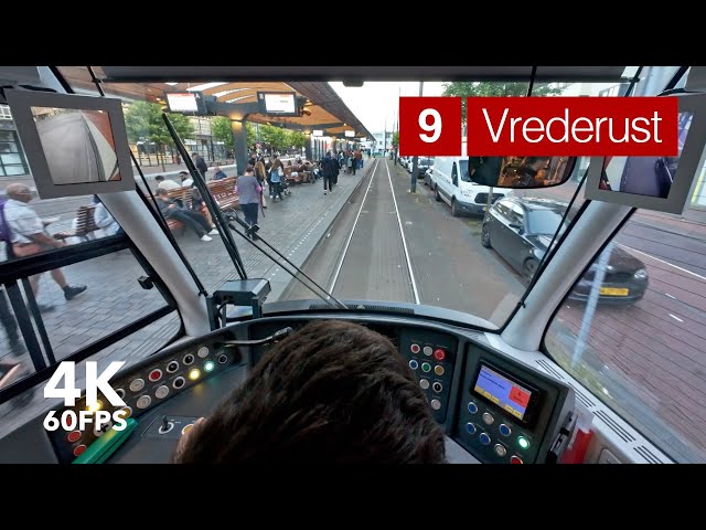 Busy tram at sunset | 🚊 HTM Line 9 | 4K Tram Cabview | 🇳🇱 The Hague | Siemens Avenio