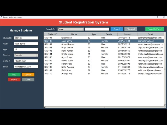 Student Registration System in Python Tkinter with MySQL