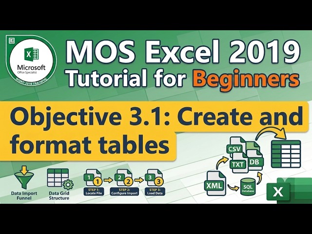 Objective 3.1: Create and format tables | MOS Excel 2019 Tutorial for Beginners