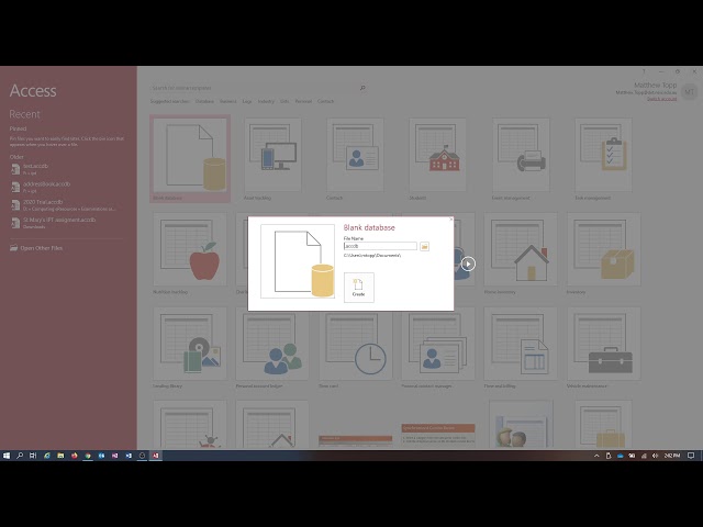 1 Creating a new database