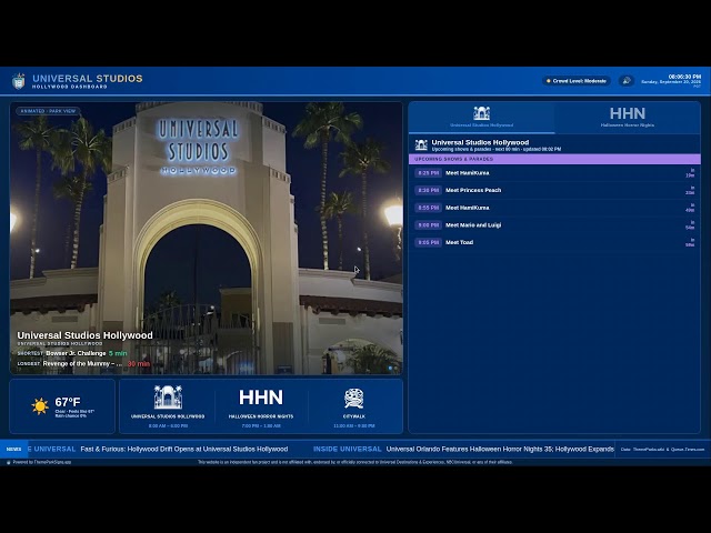 LIVE Universal Studios Hollywood Dashboard - Park Info, Wait Times, Show Schedules, News & More