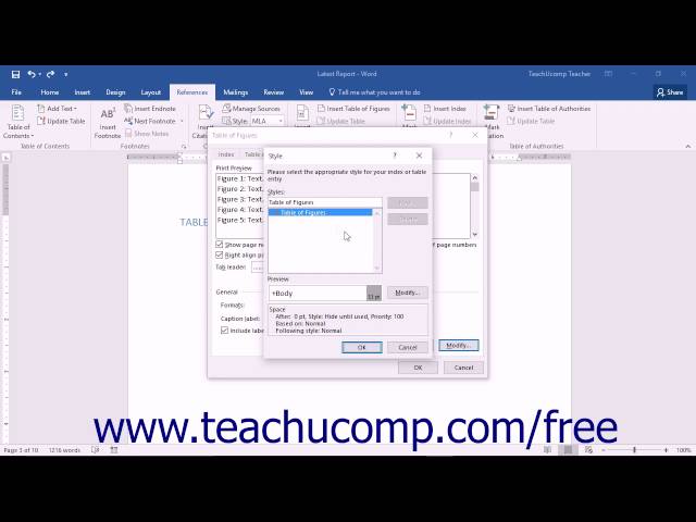 Word 2016 Tutorial Inserting a Table of Figures Microsoft Training