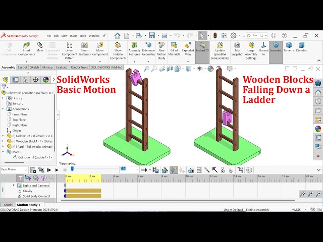SolidWorks Basic Motion Tutorial-Wooden Blocks Falling Down a Ladder