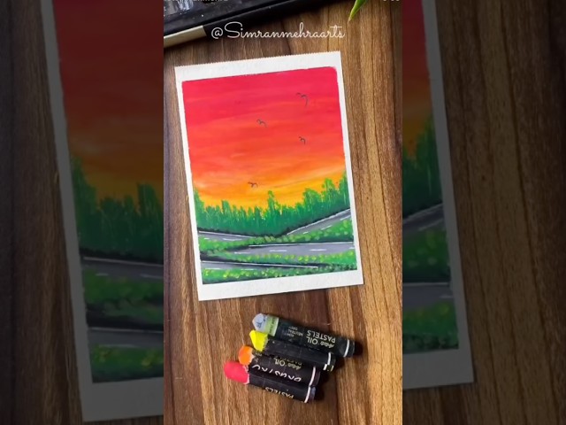 How to draw a sunset road with oil pastel painting | step by step tutorial