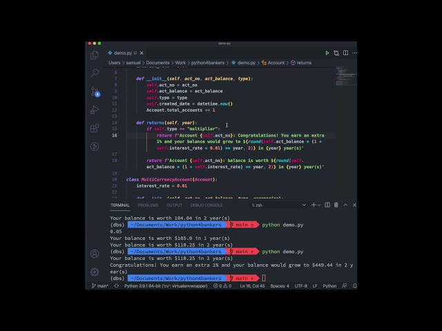 More Python OOP concepts, methods, & calculating interest rates! | Python for Bankers 4