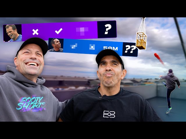 💥 Eddie TAKES ON Johno in an EPIC crane kicking challenge 🏗️  | Footy Shorts | Fox Footy