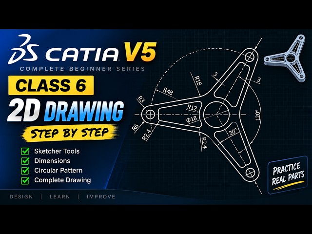 CATIA V5 Class 6 | 2D Fan Drawing Step by Step | Sketcher Tutorial for Beginners