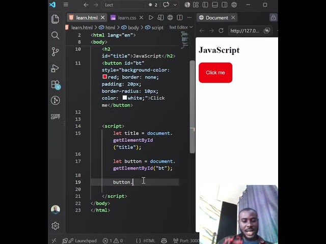 Make a button to function using DOM and addEventListerner