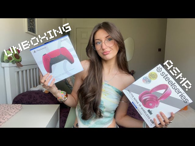 ASMR Unboxing my new SteelSeries headset and PS5 controller🎮 (box tapping, scratching, whispers)