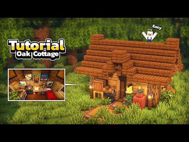 Minecraft: How to build Easy Oak Cottage! (Easy Tutorial)