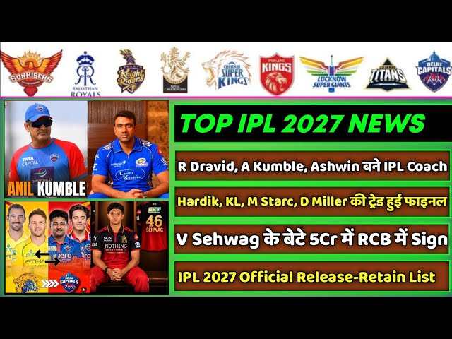 IPL 2027 - 8 Big IPL Updates for September 13 (A Kumble & R Ashwin IPL Coach, IND vs AFG, CSK, MI...