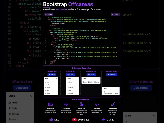 Bootstrap Offcanvas Explained 📂 #shorts #bootstrap #bootstrap5 #offcanvas #frontend