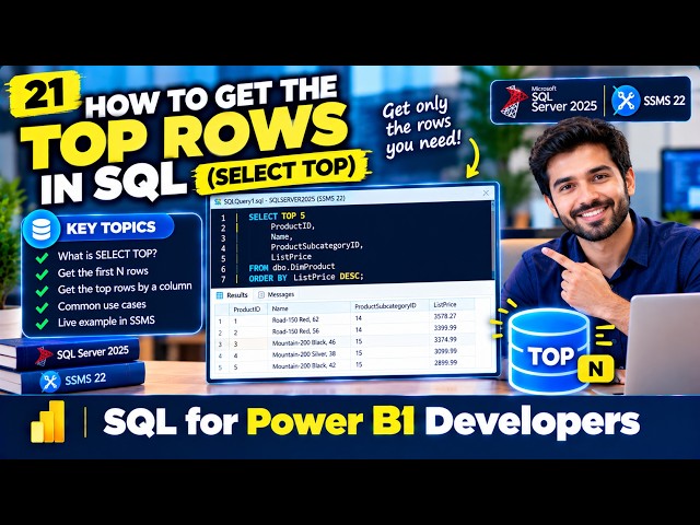 How to Get the Top Rows in SQL 🤔  Video 21/30 #sqlserver #ssms  #powerbi #sql #SqlForPowerbi