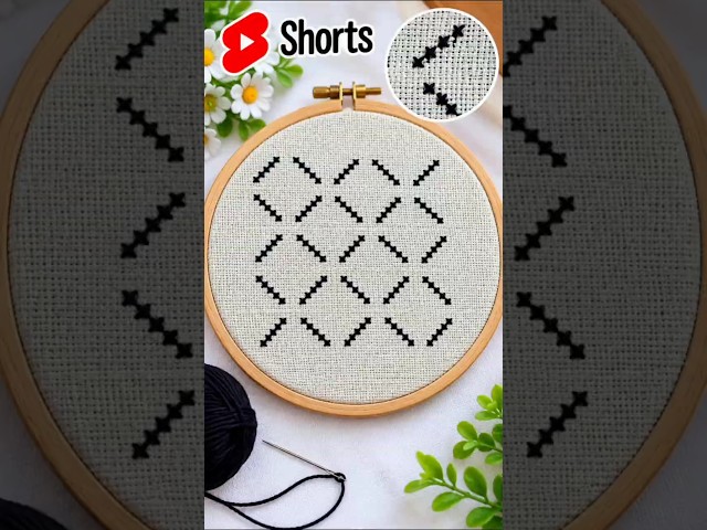 Easy Black Cross Stitch Design 🖤🧵 #embroidery #shorts #shortsviral #trending #diy #viralshorts