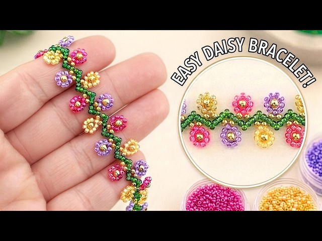 The Cutest Daisy Bracelet You Can Make at Home! (Step-by-Step) - Super Easy for Beginners! 🌺🌼🪻🌻