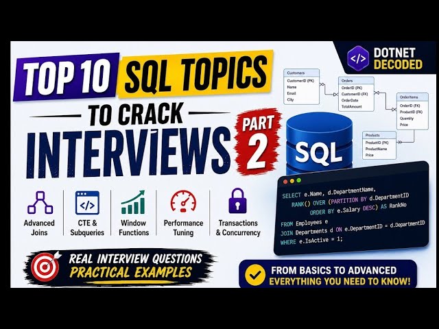 Top 10 SQL Interview Topics to Crack Interviews | Part 2 | Performance, Indexing and Transactions