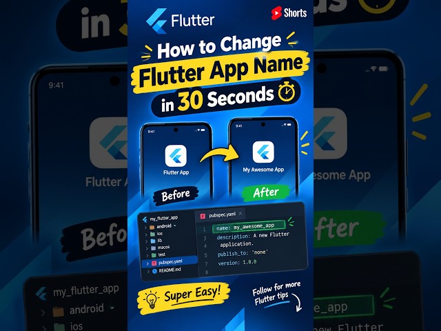 How to Change Flutter App Name in 30 Seconds | Flutter Tutorial #shorts