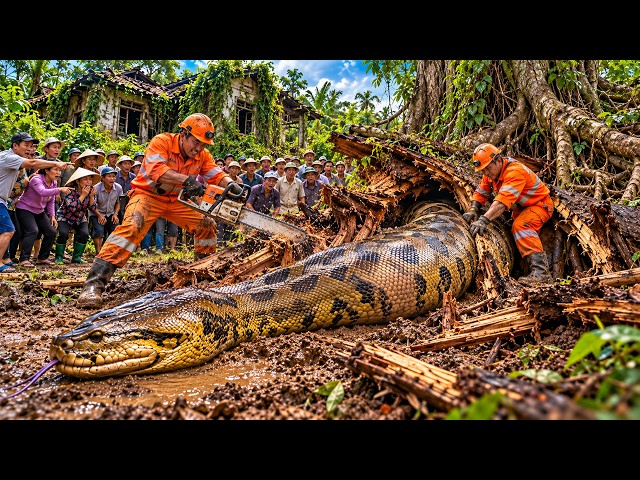 TIMELAPSE: Workers Cut Open a 100-Year-Old Tree — Then a GIANT PYTHON Crawled Out!