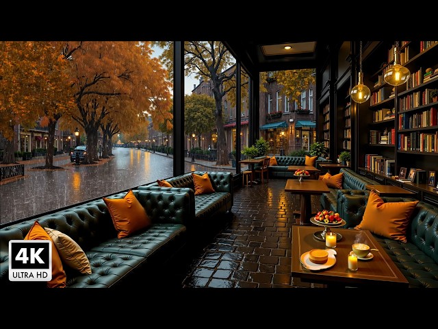 Cozy Jazz Coffee Shop 🍁 Rainy Day Ambience with Relaxing Piano Melodies