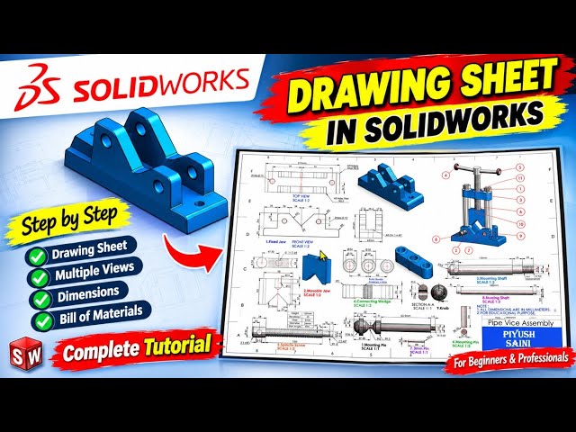 Pipe Vice Assembly Drawing in SolidWorks | Complete Engineering Drawing Tutorial | CAD Drawing 