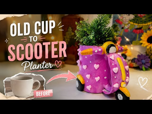 Diy old cup scooter planter easy tutorial ☺️@Craftopia_by_Nikita #handmade #viral #diy