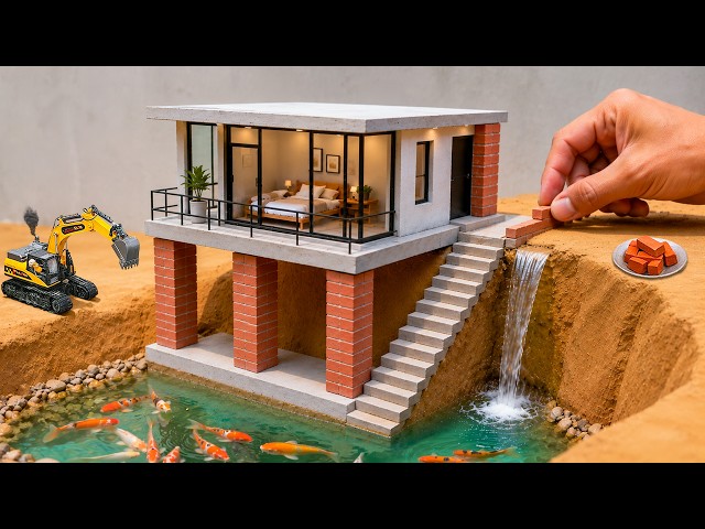 DIY Mini Cliff House With a Natural Waterfall - Mini Construction | @MinMinTractor