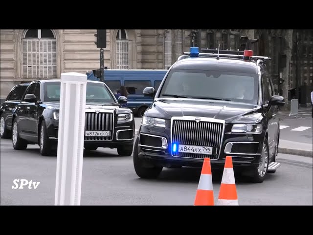 Vladimir Putin's convoy with new cars in Paris during his visit🇷🇺