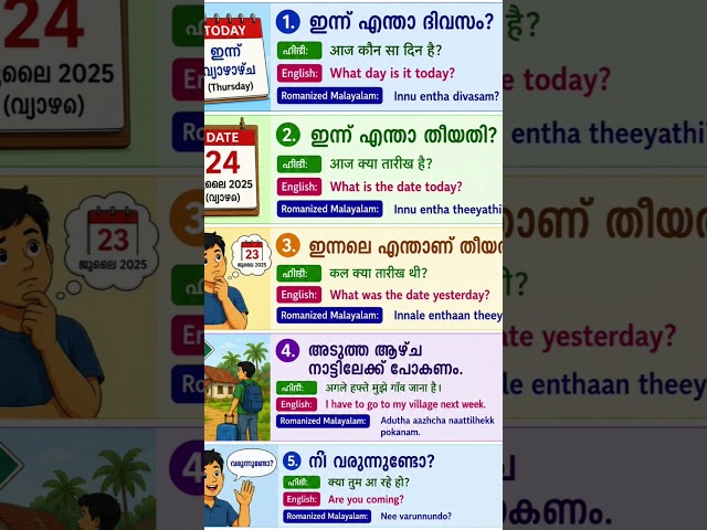 Hindi Malayalam Daily Practice । Spoken Hindi Malayalam