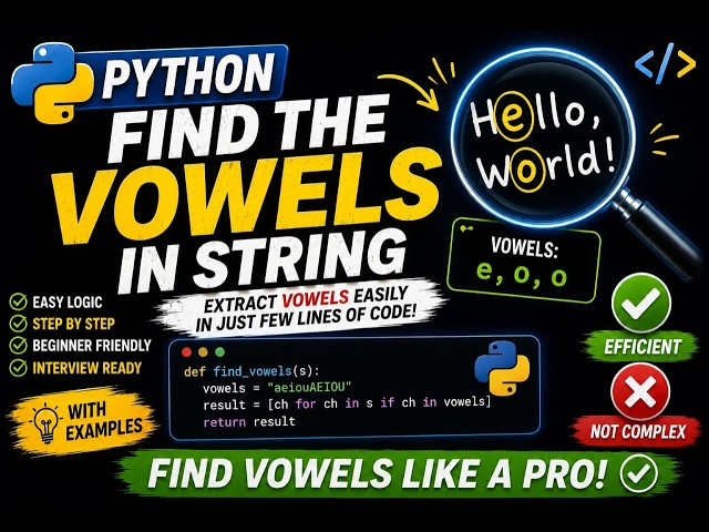 🔥 Python Program to Find Vowels in a String | Python Coding Interview