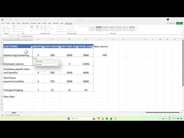 Microsoft Excel - Resize Existing Table to Include Orphaned Rows or Columns