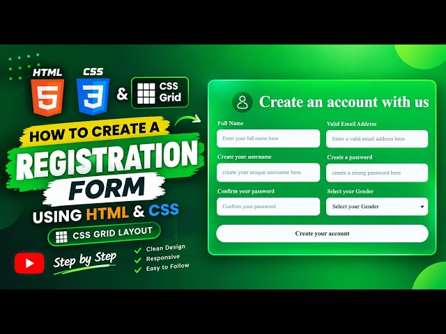 How to Create a Modern Registration Form with HTML & CSS | CSS Grid Step-by-Step