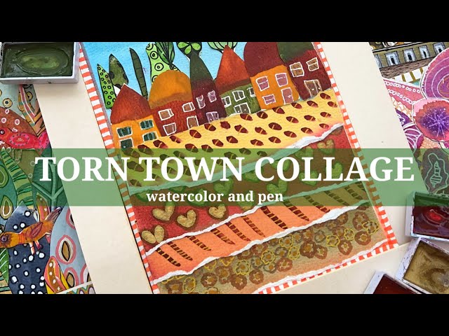 HOW TO Make a TORN TOWN Paper Watercolor Collage Landscape