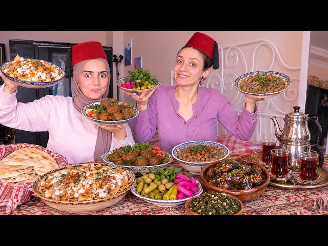 عملنا الفطور الشامي ع أصوله😋فتة فول فلافل مكدوس😍