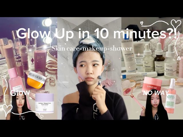 GLOW UP IN 10 MINUTES|MAKEUP TUTORIAL SKIN CARE AND ALL CLEAN