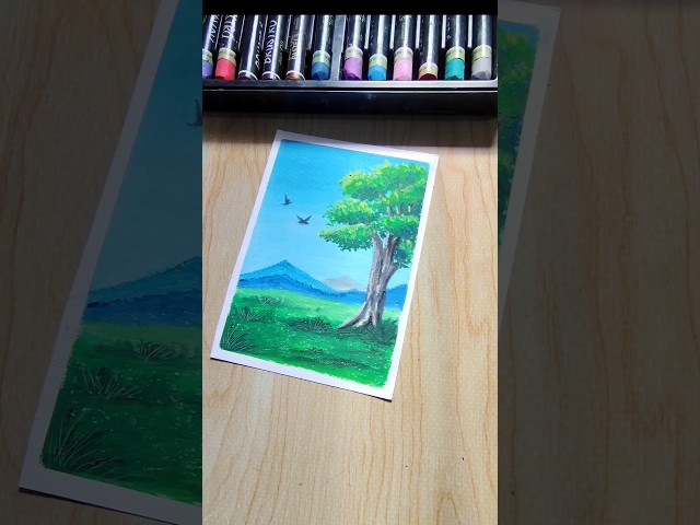 easy and simple scenery with oil pastel colour#art #scenery #shorts