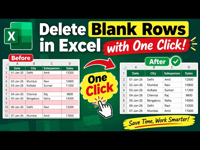 Delete Blank Rows in Excel with One Click #Excel #ExcelTips #ExcelTricks #ExcelShorts #Shorts